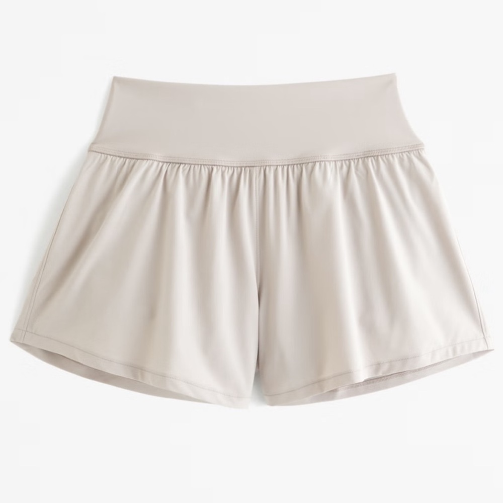 YPB Abercrombie Workout Shorts MotionTEK Hybrid Lined Flounce Shorts Sand Grey - Picture 3 of 3